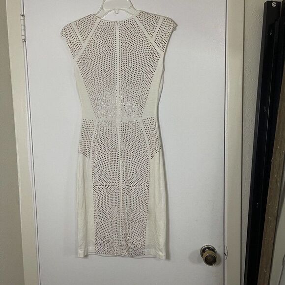 REBECCA TAYLOR Nailhead Rose gold Pink Studded Ivory Sheath Dress Sz Small $495 - Picture 6 of 7